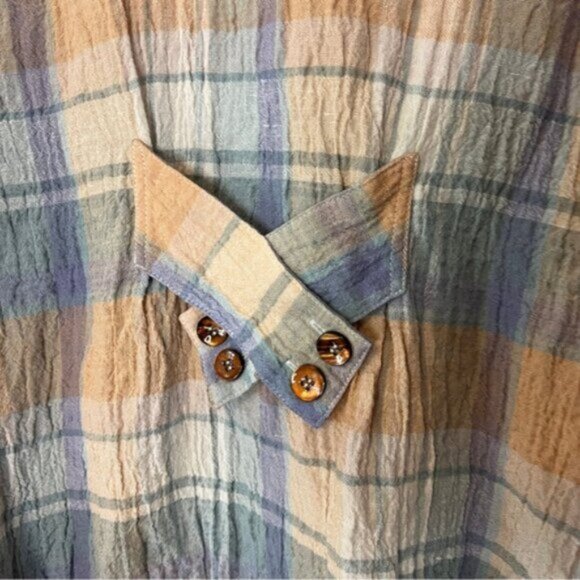Soft Surroundings Crepe 100% Linen Plaid Button Up Shirt - Picture 5 of 10